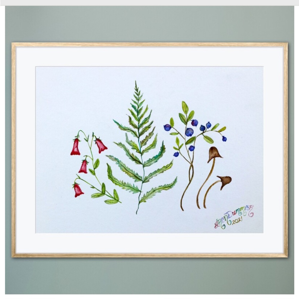 Forest Forages Sprigs Woodland Finds Art Print Watercolor Painting Nature Flora